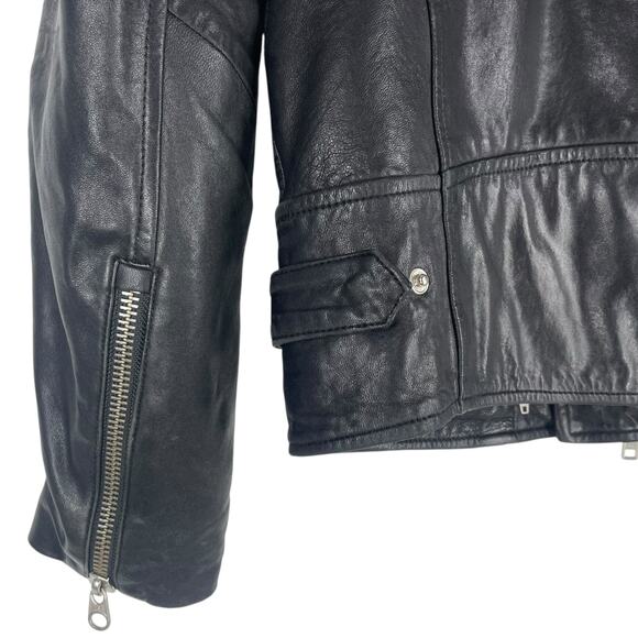 Mackage Manus Lamb Leather Jacket Detachable Hood Black Blue Size 36/ S - Picture 9 of 16